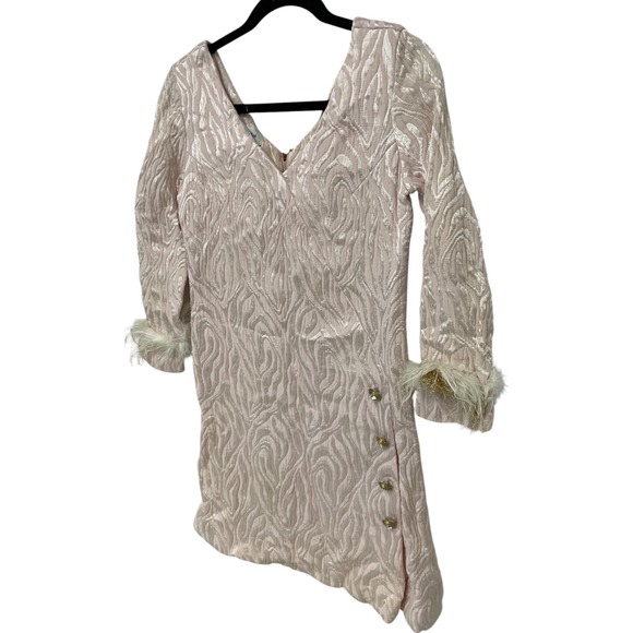 Vintage 60s Feather Cuff Brocade MOD Cocktail Dress Buttons The Collection Small - Picture 16 of 16